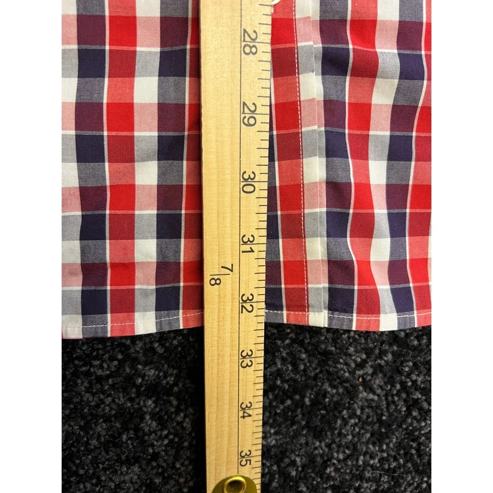 Mens Banana Republic Tailored Slim Fit Non Iron Red Blue Plaid Shirt No Size Tag